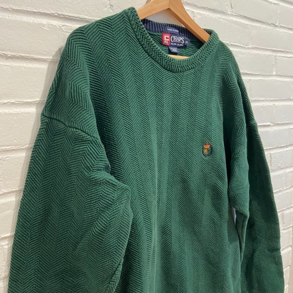 Vintage Chaps Ralph Lauren Hand Framed Green Pullover Crewneck Sweater Men's XL - Picture 4 of 8